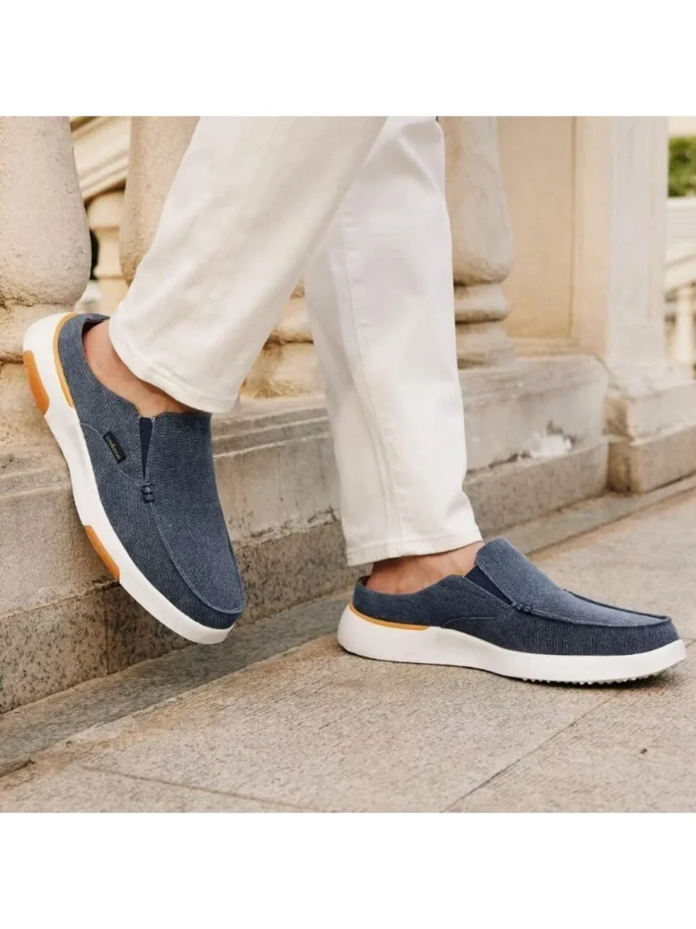 OrthoComfoot Men's Denim Rubber Loafers Lightweight & Breathable Slip On Shoes